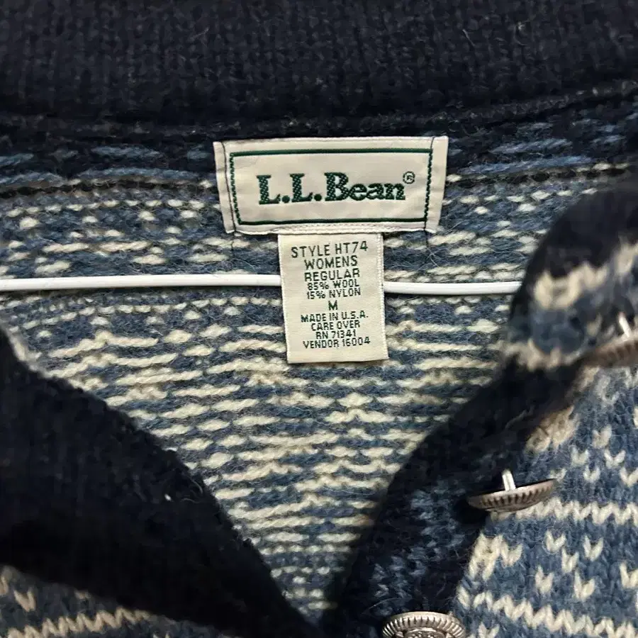 L.L.bean 엘엘빈 빈티지 노르딕 패턴 루즈핏 버튼 니트 스웨터 블루