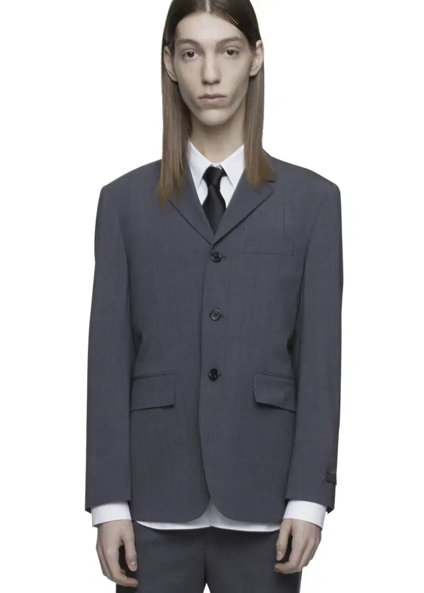 Mngu Standard 3-Button Jacket In Wool Mix Check Grey S