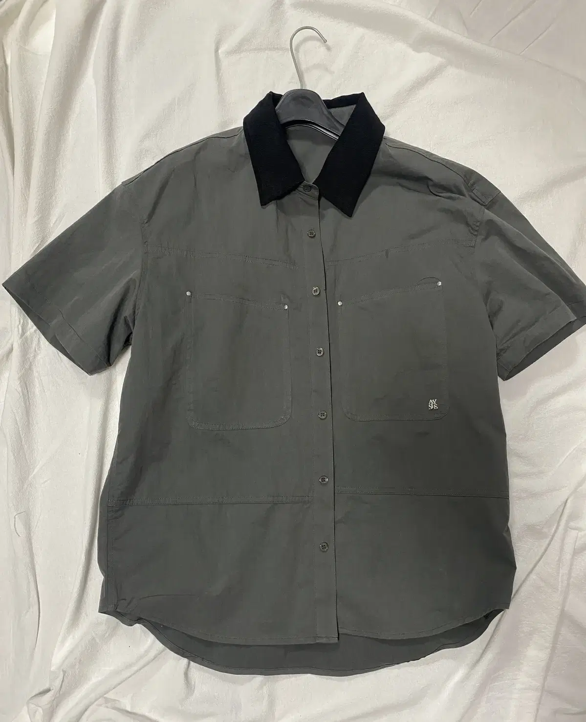 Alice Contrast Half Work Shirt [Charcoal]