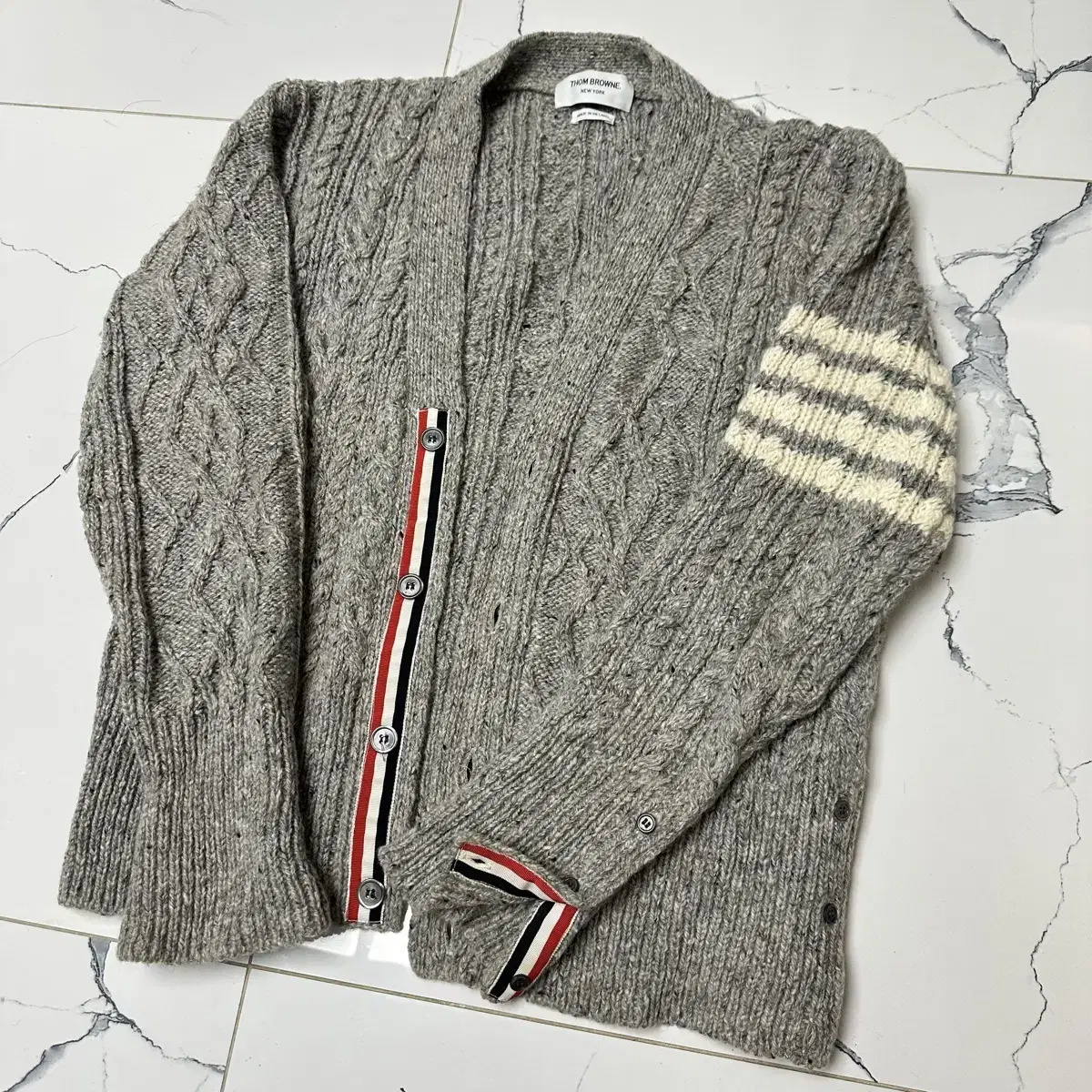 [Size 3] Thom Browne Donegal Cable Diagonal Cardigan Gray