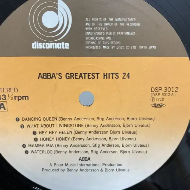 ABBA GREATEST HITS  LP / AA6037