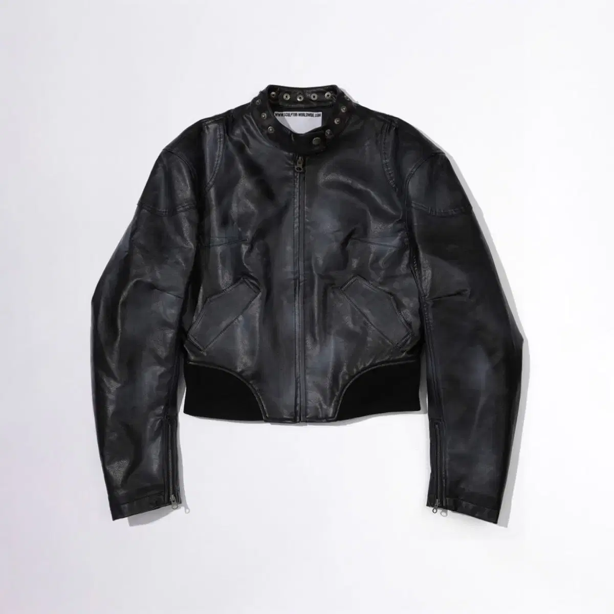 스컬프터 Emboss Faux Leather Bomber Black M