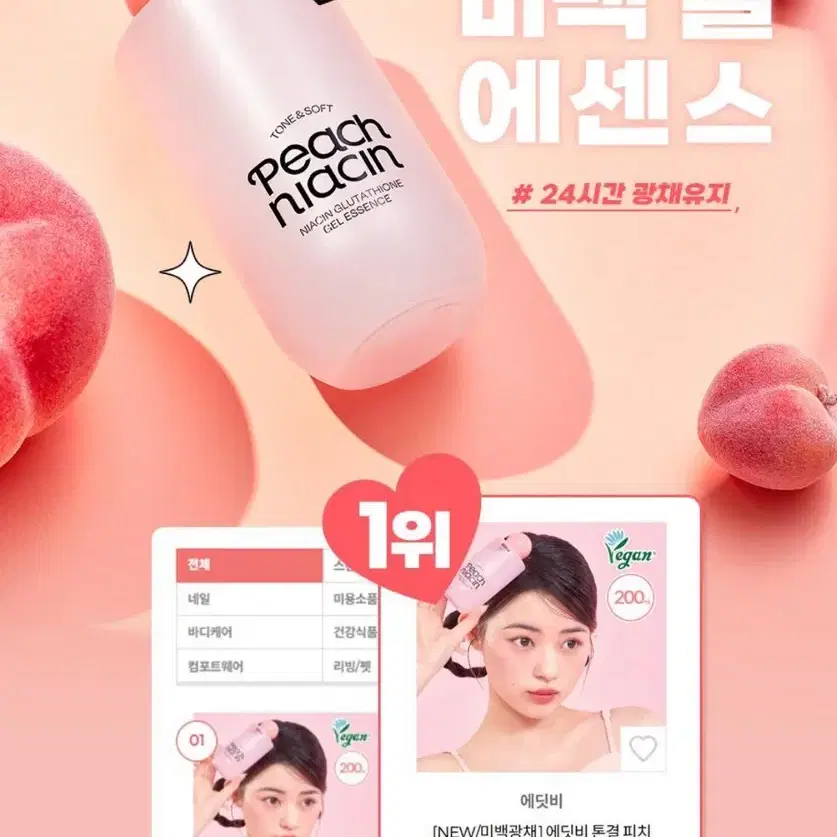 2.1->6천원 에딧비 피치 나이아신아마이드 글루타치온 겔에센스200ml