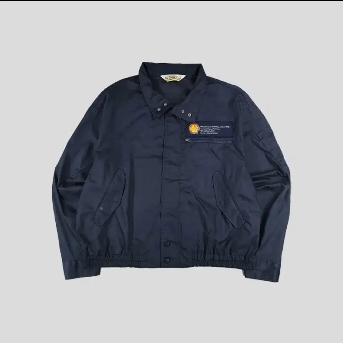 SHELLShell 90s navy patch nylon woven lacing mechanic bomber jacket chung