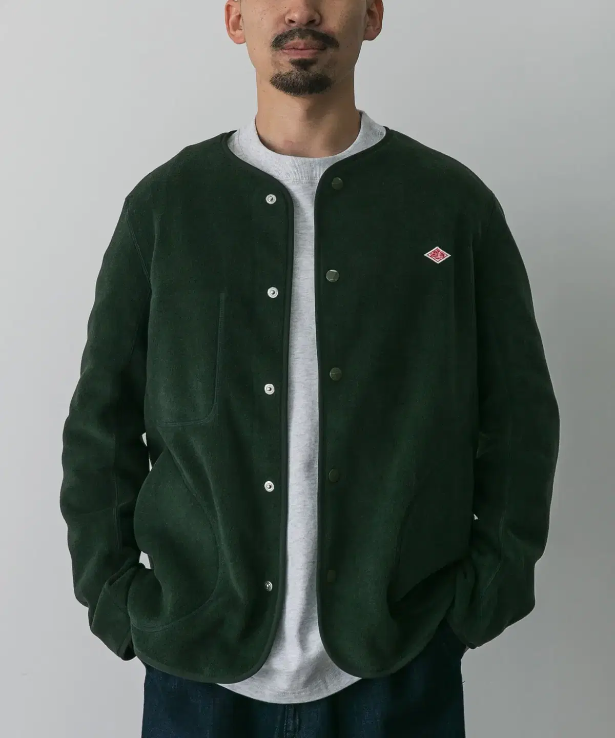 Danton DANTON Fleece collarless jacket DK.GREEN