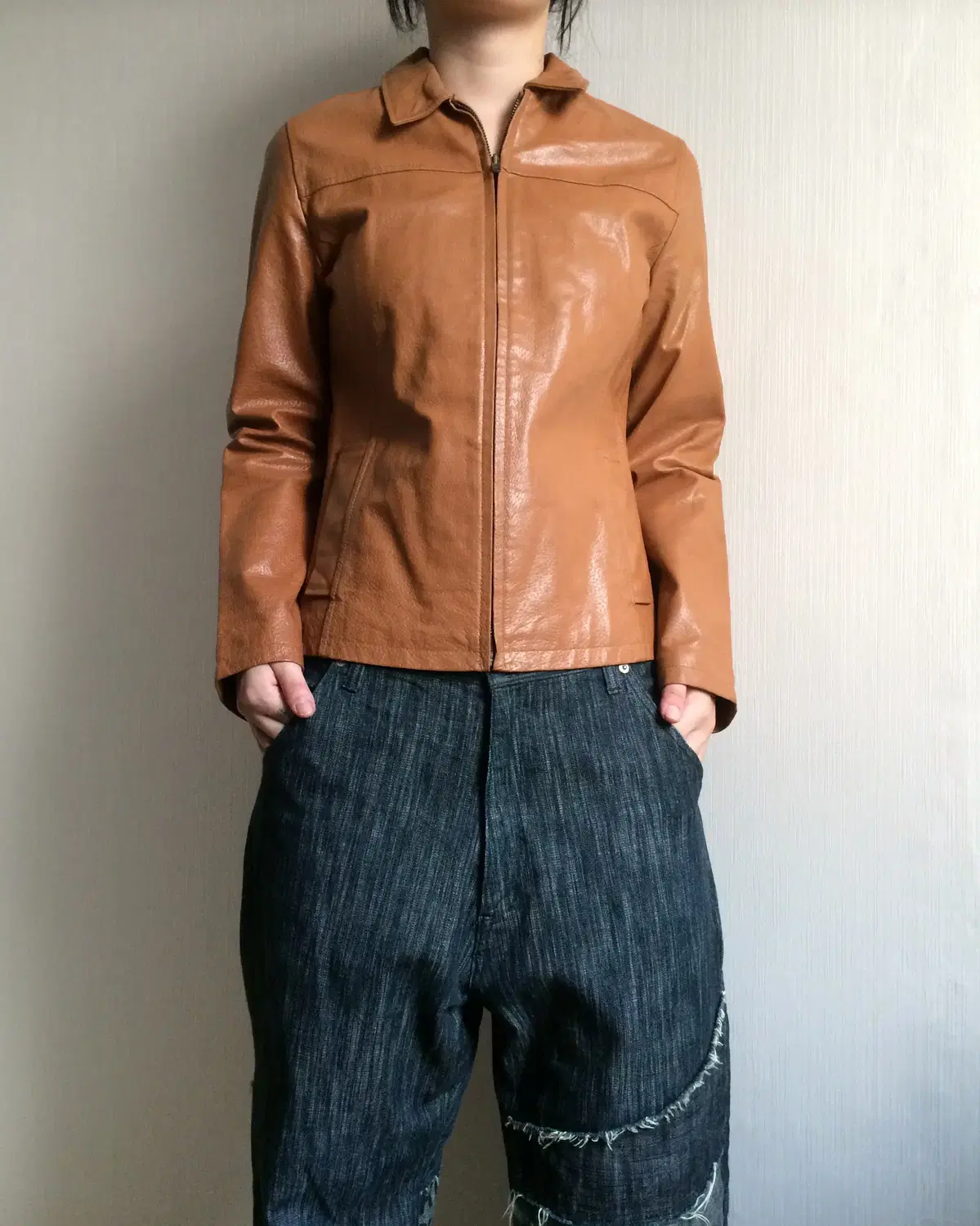 Pig leather izip up jacket