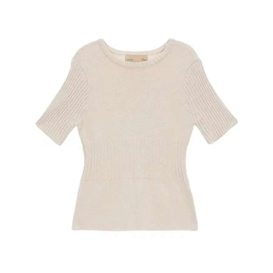 마뗑킴 TEXTURE BLOCK SLIM KNIT TOP IN BEIGE