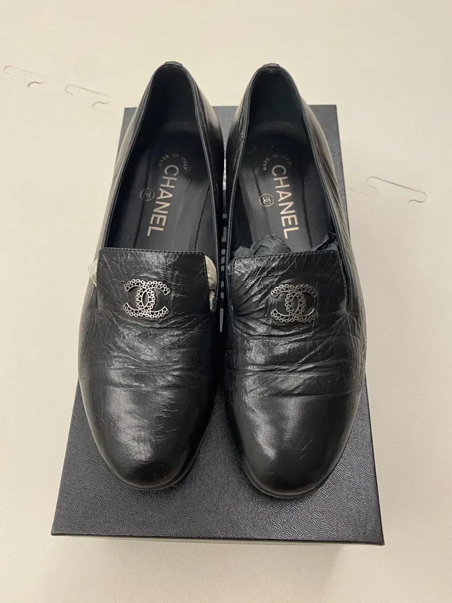 [36 1/2 ] Chanel Loafers CC Logo Lambskin Leather Loafers