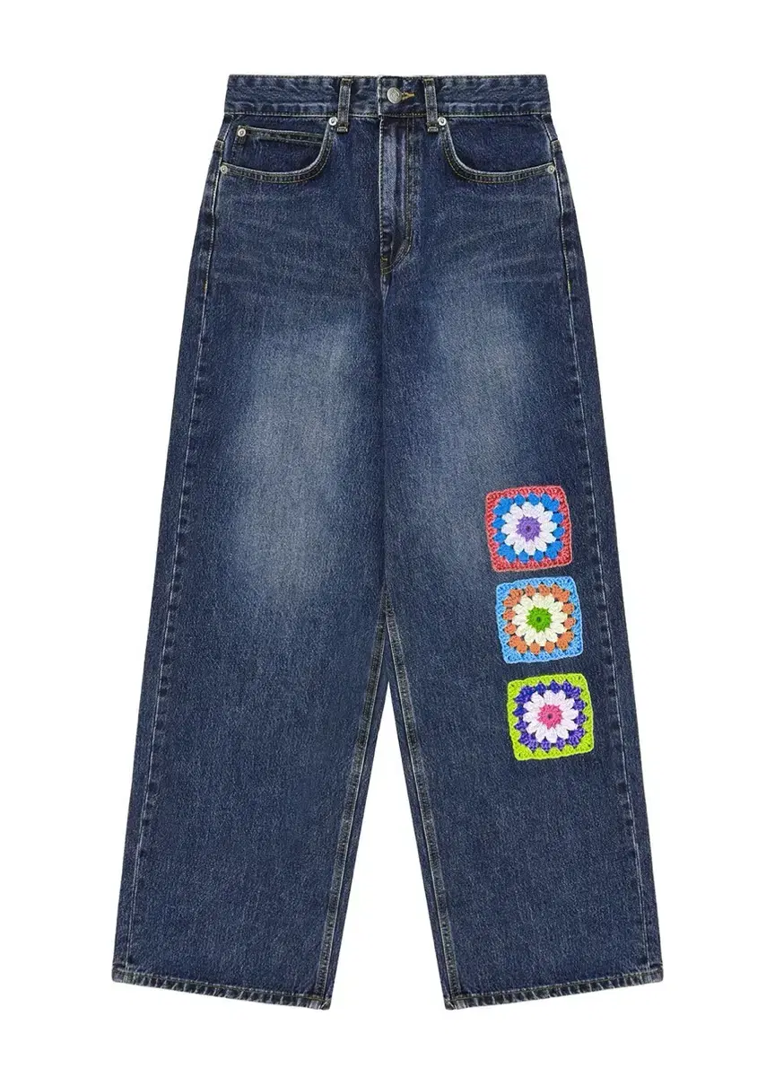 Rossy Rossy Graffiti Crochet Jeans [MIDDLE BLUE] for Women