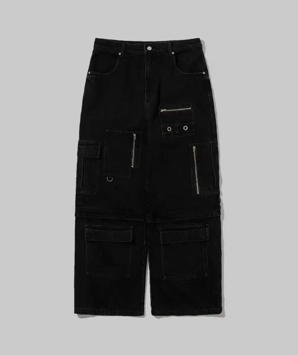 Intimidating Engineer Cargo Detail Trousers_Washed Black