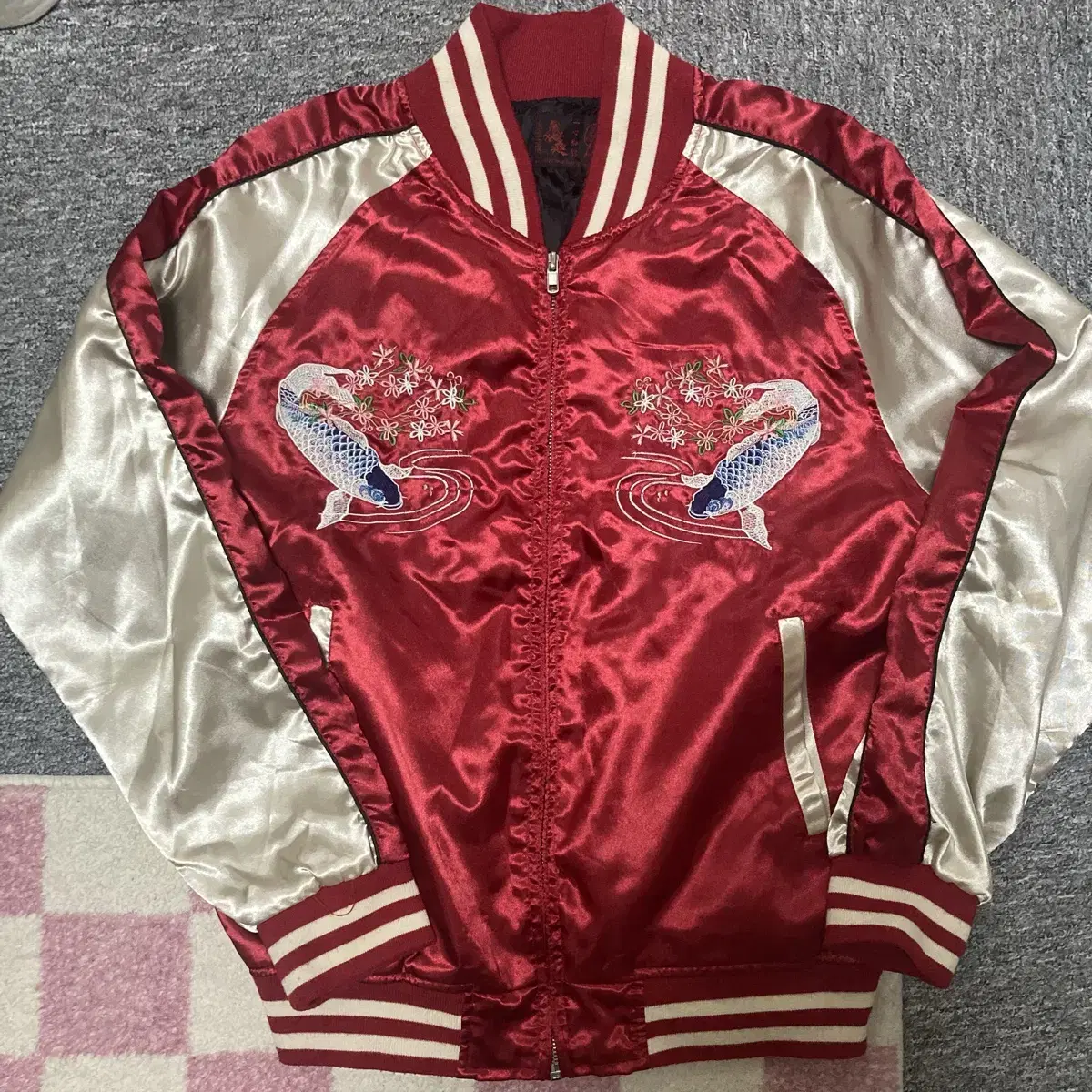 (빈티지)JPN Fish koi Souvenir jacket (스카쟌)