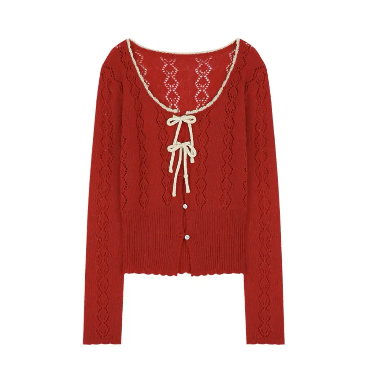 마가린핑거스 SCALLOP RIBBON CARDIGAN (RED)