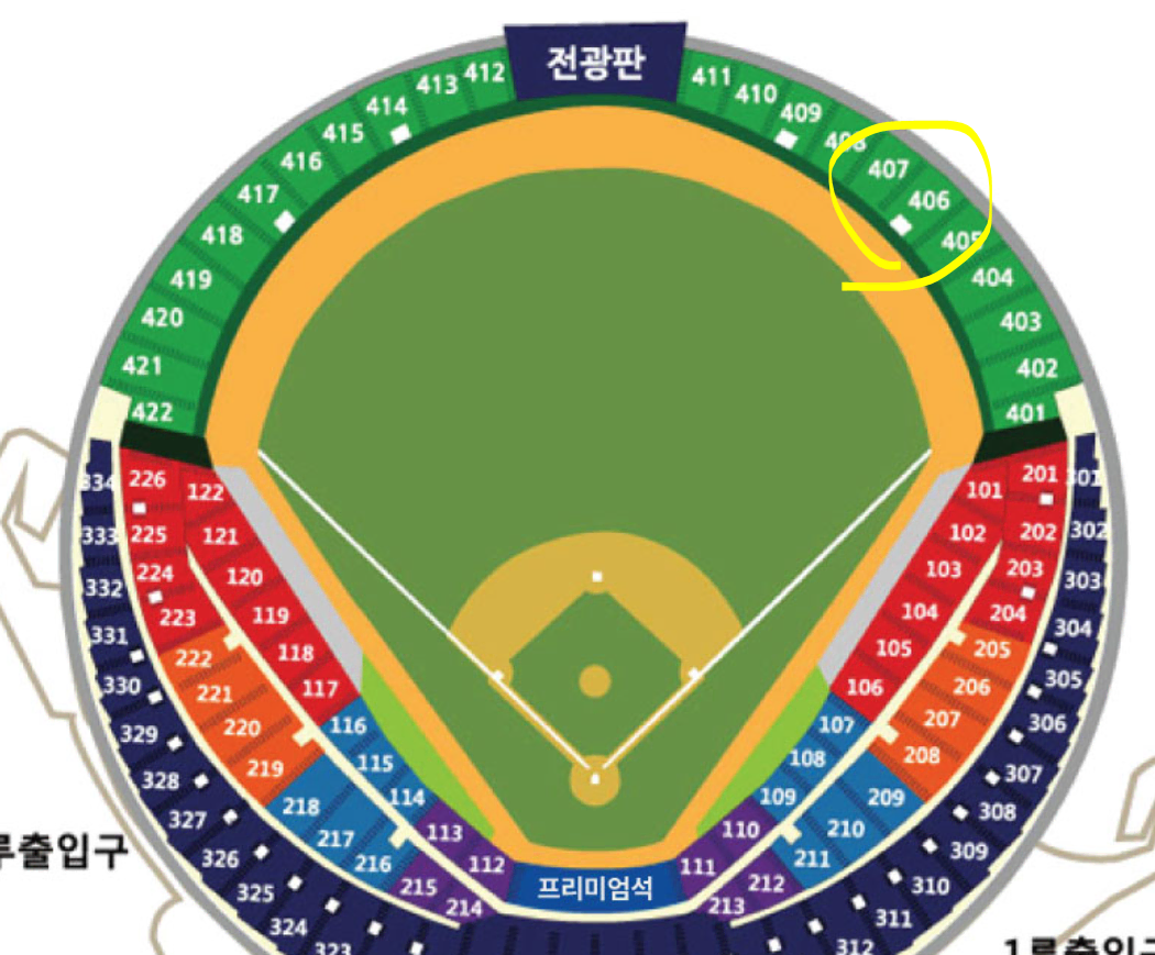 플레이오프 4차전 LG vs 삼성 1루 외야 406블럭 8열 통로석