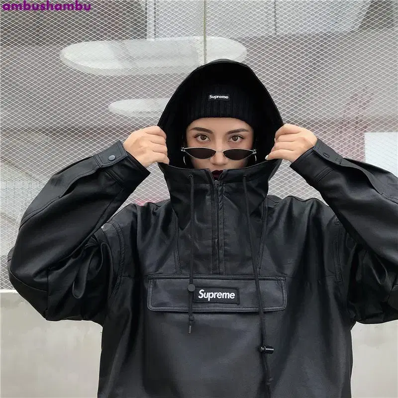 Supreme Leather Anorak Black FW18