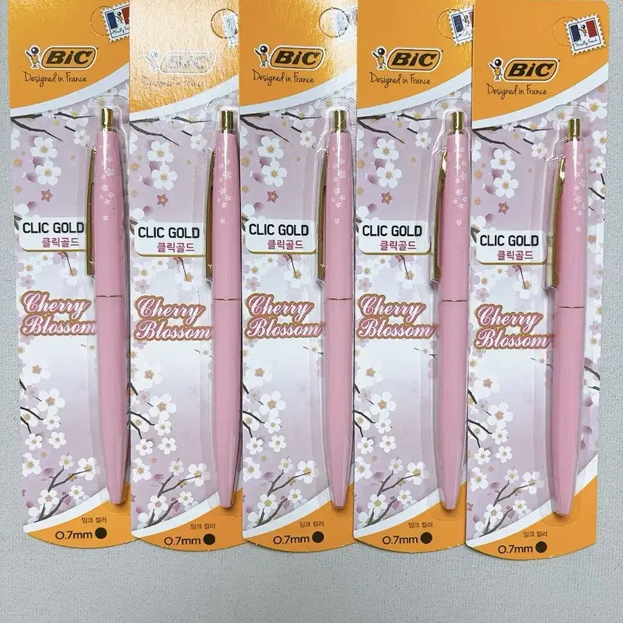 새상품) 빅 BIC 볼펜 클릭골드 체리블러썸 한정판 0.7mm 5개