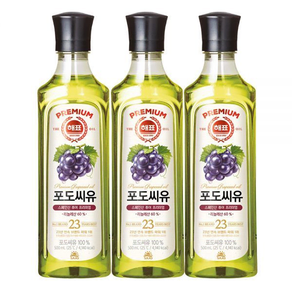 무료배송-해표 포도씨유 500ml 3개 식용유 사조