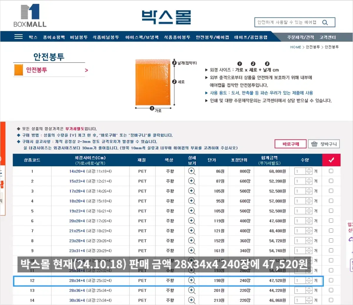 (새제품) 안전봉투 택배봉투 28x34x4 특가 할인 판매