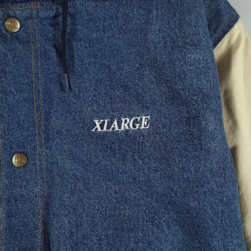 XLARGE 엑스라지 중청 베이지 탄 배색 로고 자수 후드 패디드 패딩