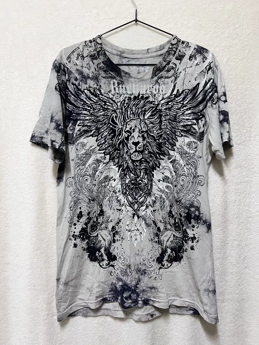 Buckaroo 3D Wings Silver Foil Printing Tie-Dye Goth Punk Heavy Metal Overfit Vahn Tee