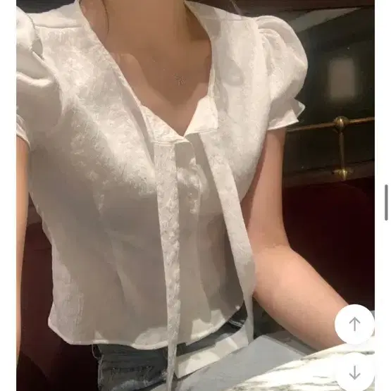 온즈 bella blouse 자가드 리본 블라우스 화이트