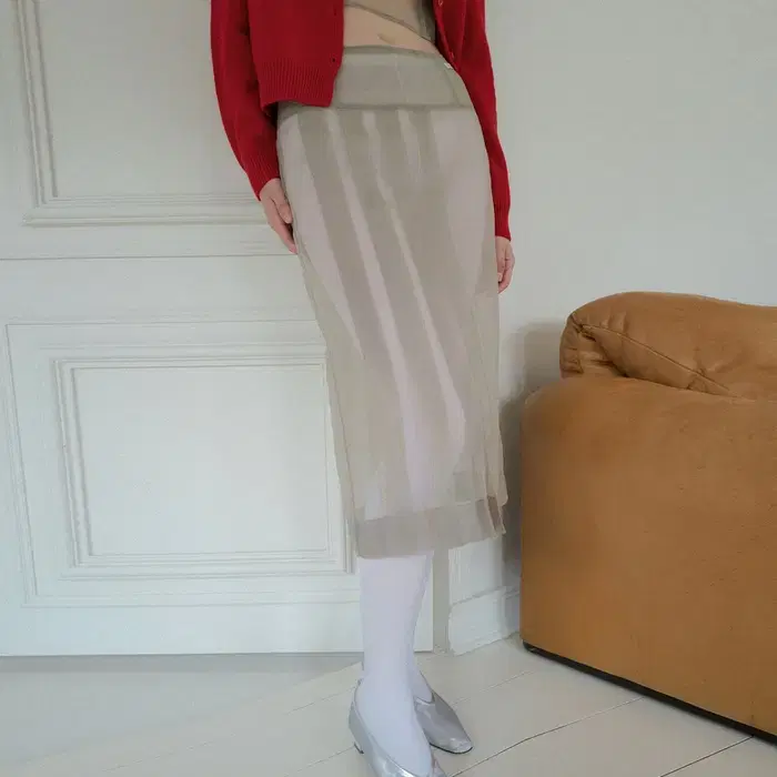 오버듀플레어 SHEER ORGANZA PLEATED SKIRT [1회착]