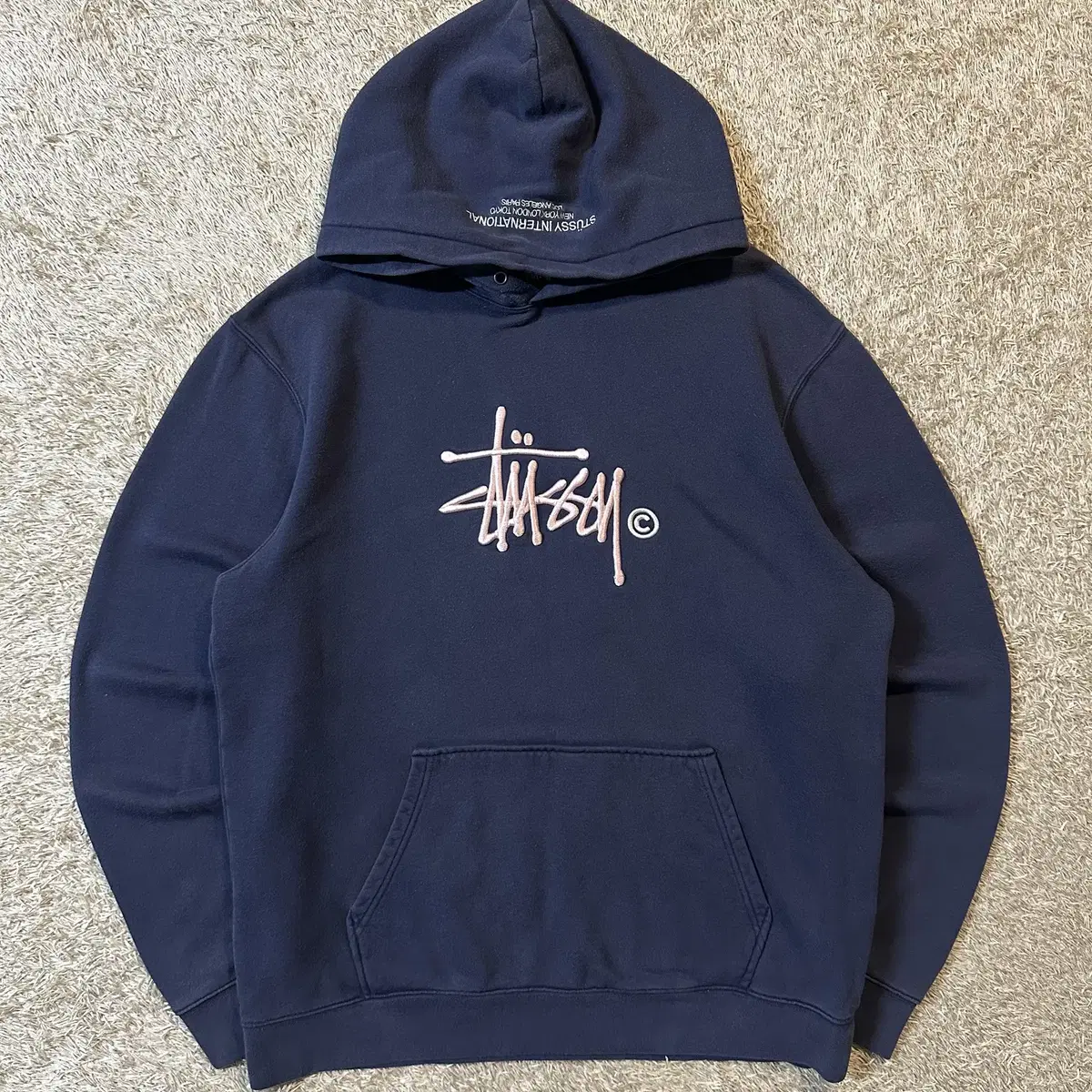 [XL] 희귀) 스투시 STUSSY 핑크 자수로고 파커 후드티 블루