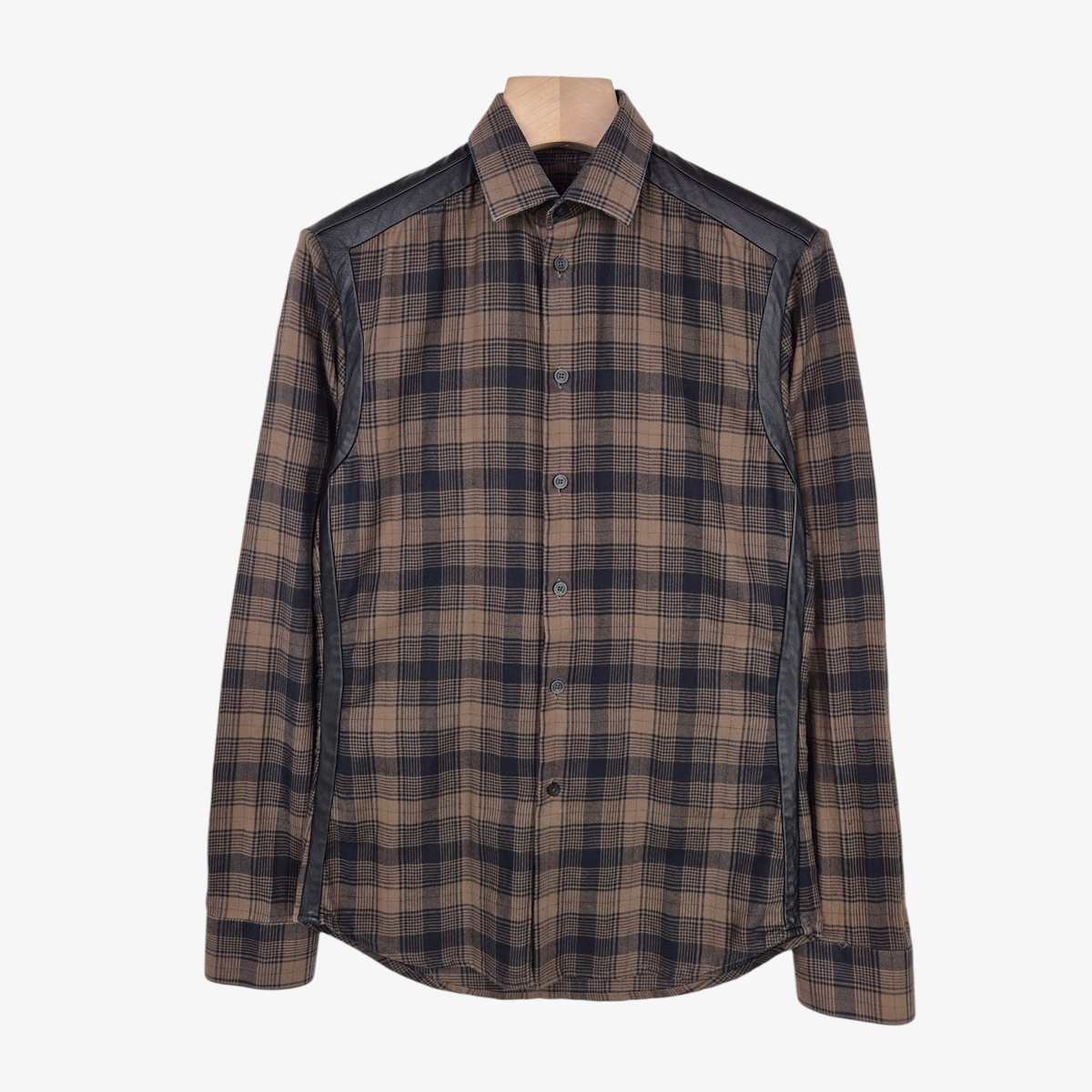 [95] Givenchy Brown leather and leather variegated check shirt