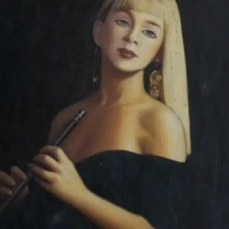 진일비, 플룻 연주자 유화, 45x32cm, 1982년.