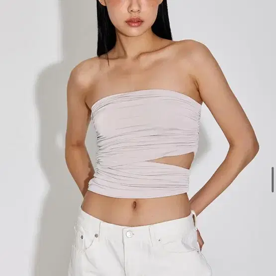 탑걸 ONE SIDE CUT OUT SHIRRING TUBE TOP