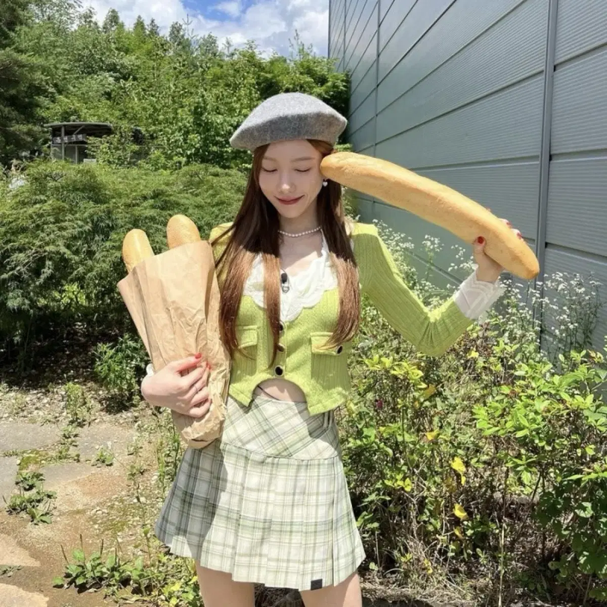 오아이오아이 oioi 플리츠체크미니스커트 태연 민지
