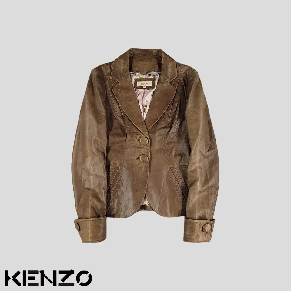 KENZO 겐조 카멜브라운 이너패턴 양가죽 램스킨 투버튼 블레이저 레더자