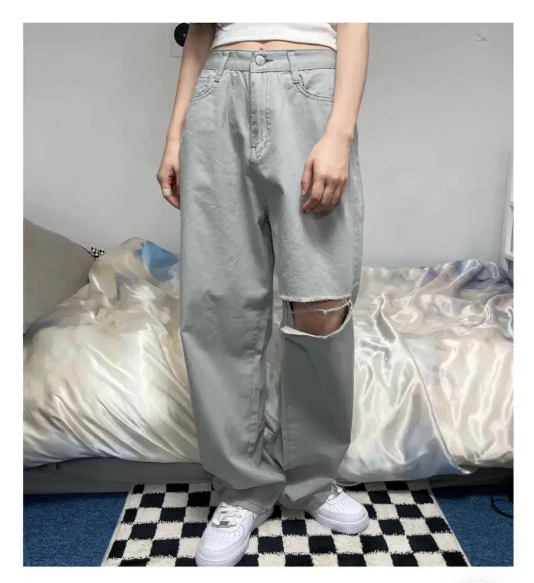 ootj opm 블랙업 민트그레이 와이드 팬츠 s