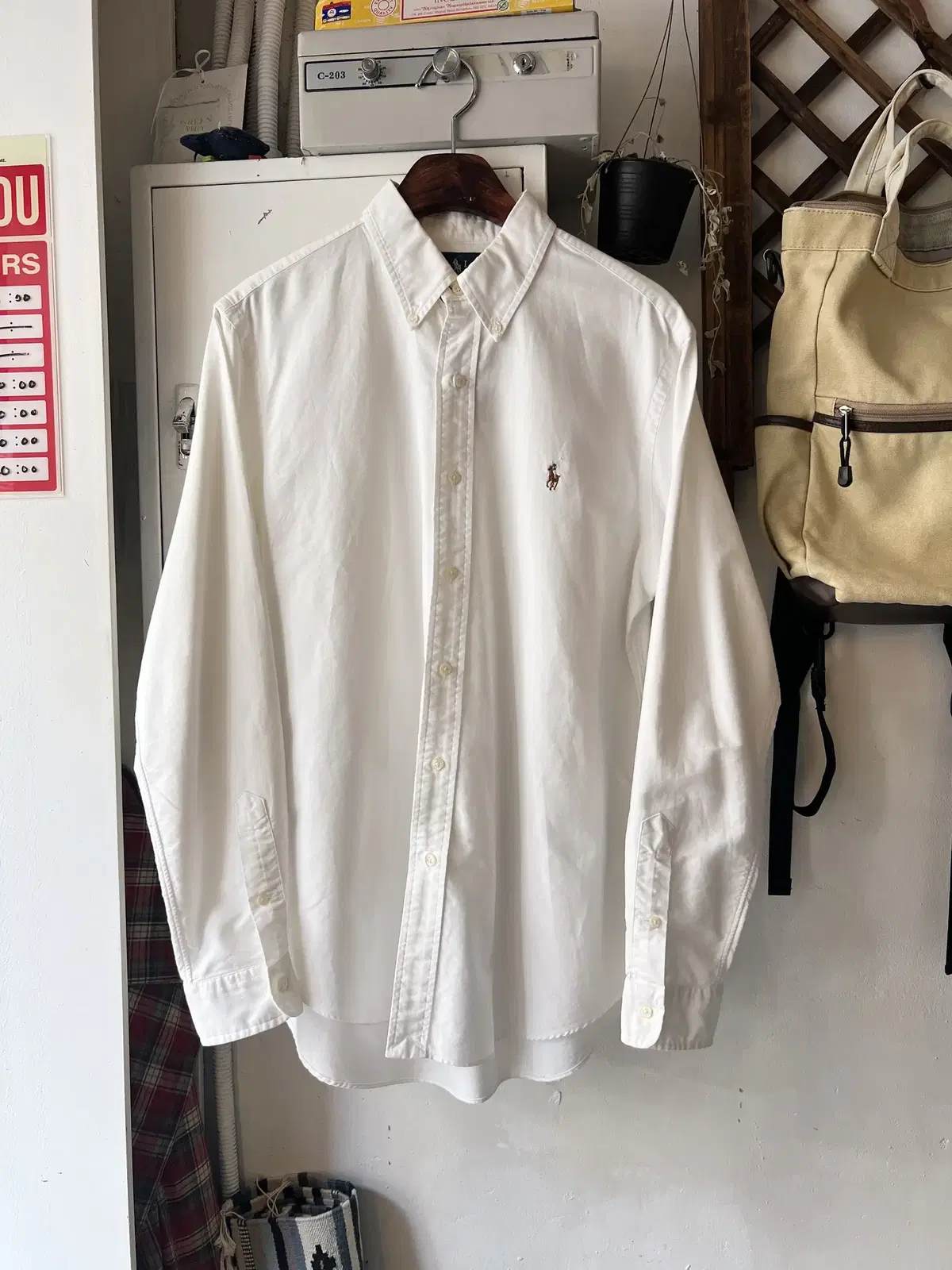 [M]Polo Ralph Lauren Pony logo white oxford shirt