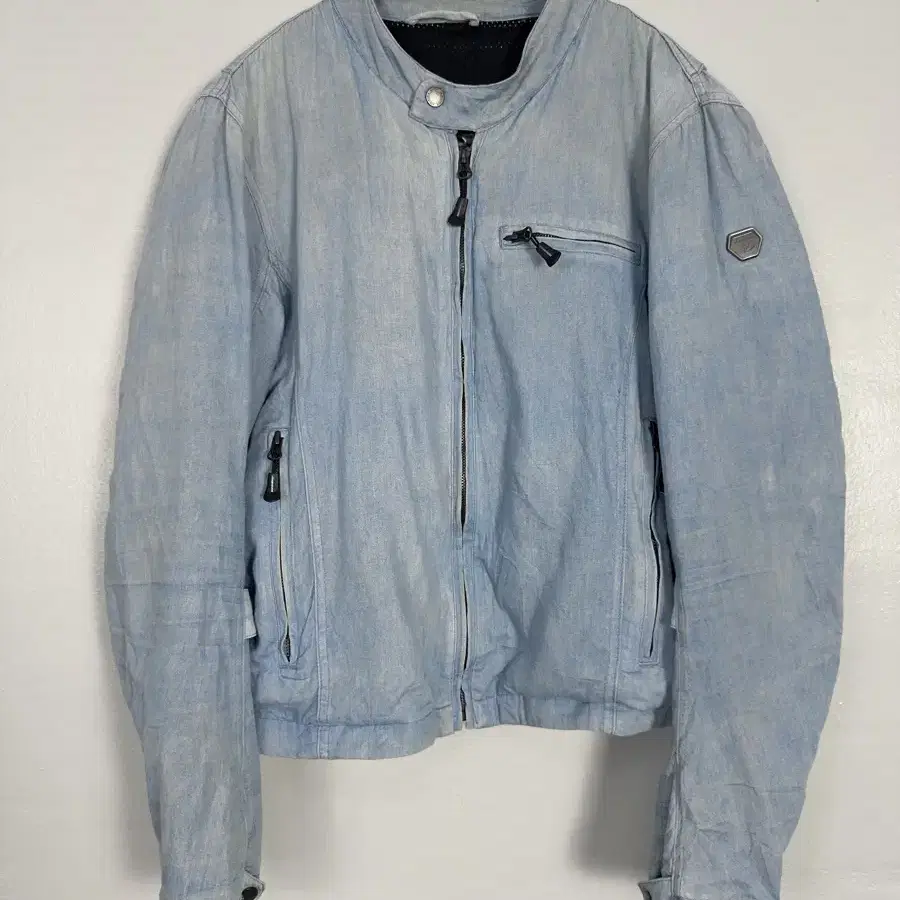 vintage light blue denim biker jacket