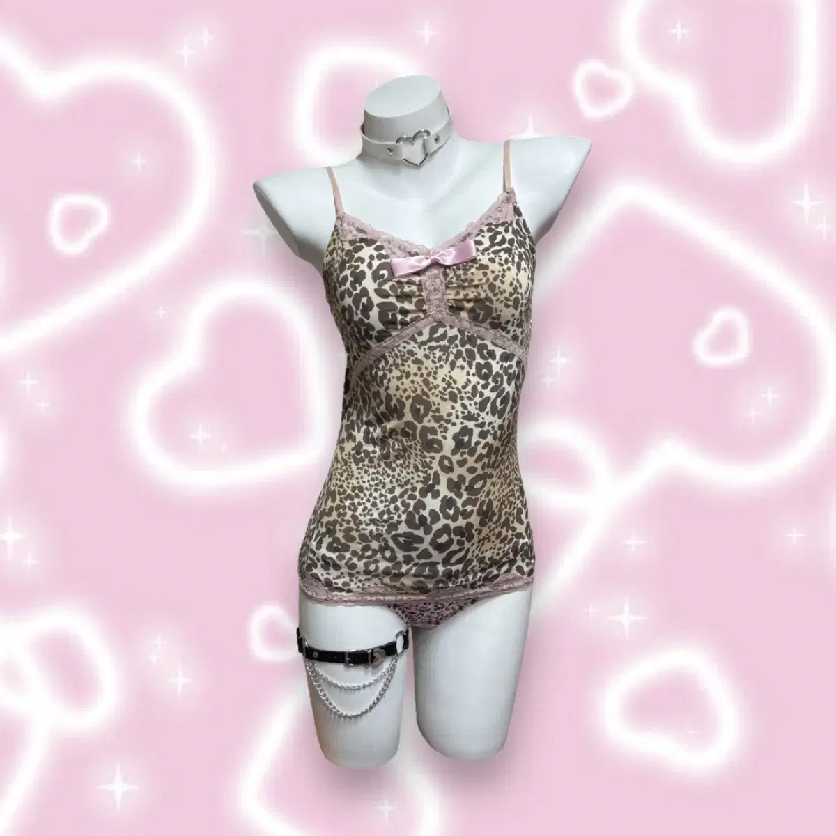 Pink leopard hi-me gal ribbon 핑크 호피 히메