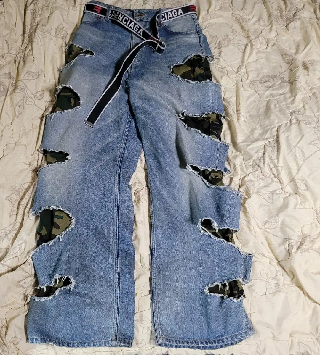 Balenciaga Slashed Camo Pants Denim Pants