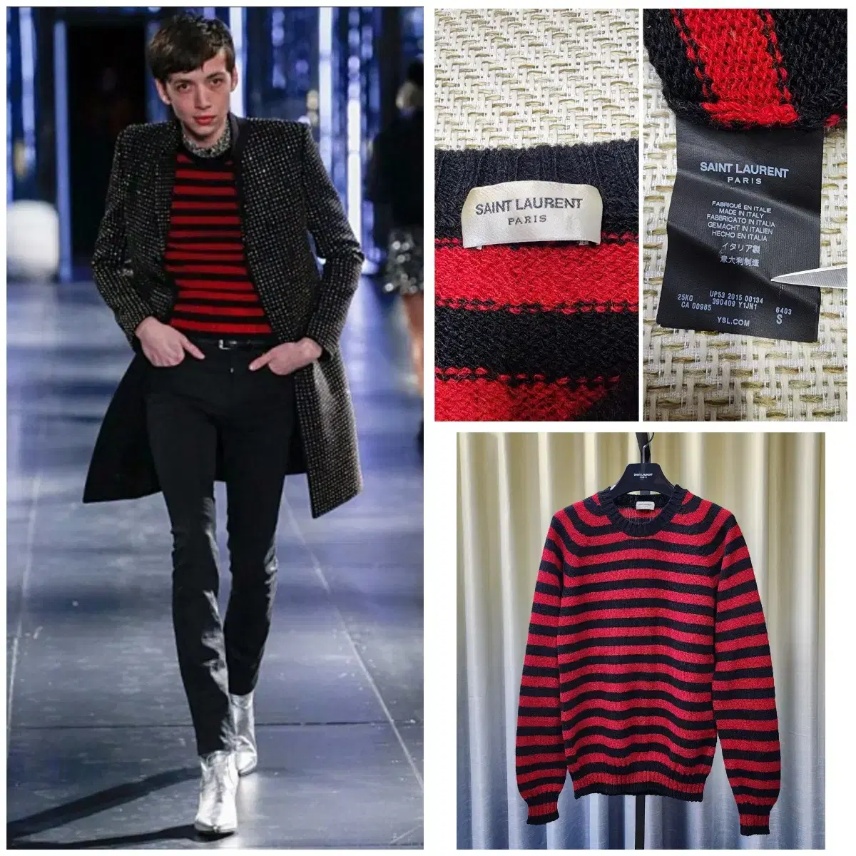 (Genuine) Saint Laurent 15FW Striped Knit Red&Black / S (95)