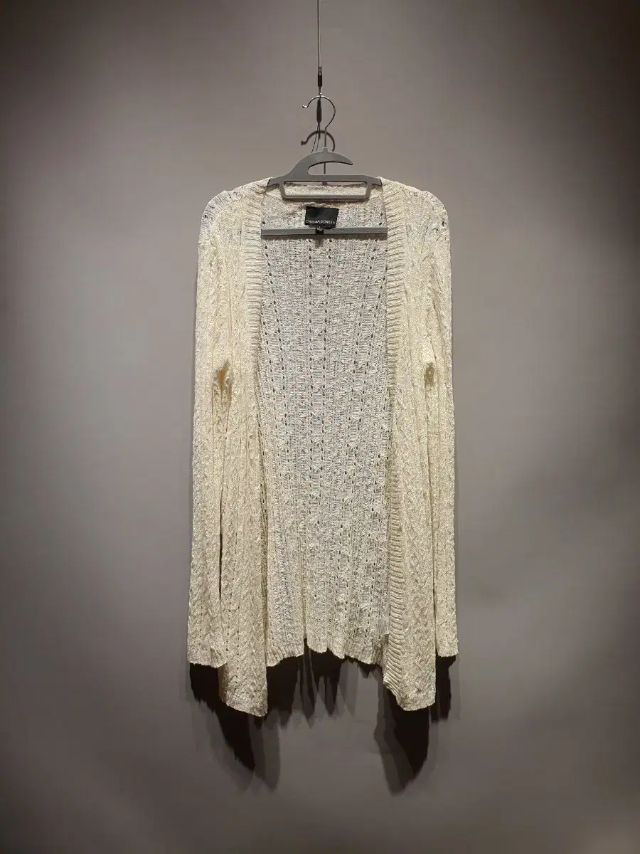 [Free Shipping] Cynthia Lori Women's Ivory Knit Long Open Cardigan L Women's Fit