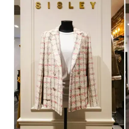 시슬리 sisley 핑크 트위드 이태리 자켓 55 사이즈