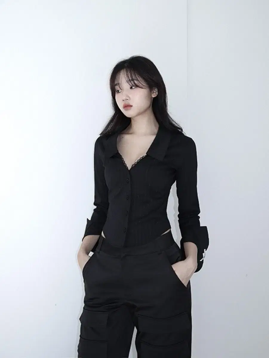 클라따 셔츠 블랙 lace princess shirt black