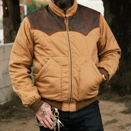 [XL] Double L RRL Yoke Leather Trim Jacket