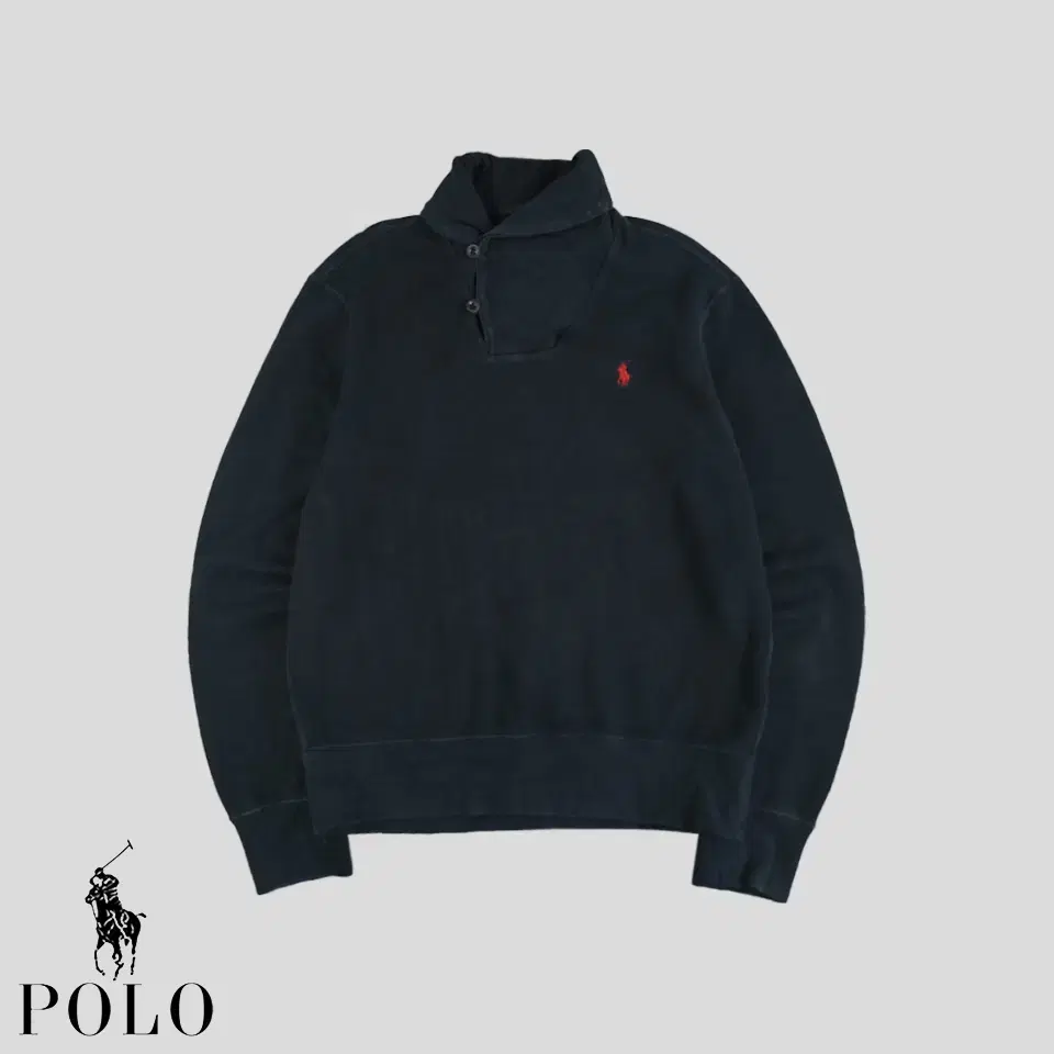 Polo Ralph Lauren Pigmented Black Red Pony Half-Button ShawlKara Cotton100 Knit Long Sleeve