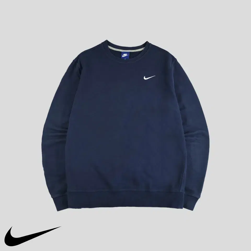 Nike Pigment Navy White Swoosh LogoEmbroidered Cotton100 Sweatshirt Man-To-Man Tee