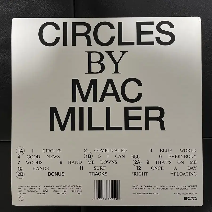 맥밀러 LP 투명 엘피 판 바이닐 Mac Miller - Circles,