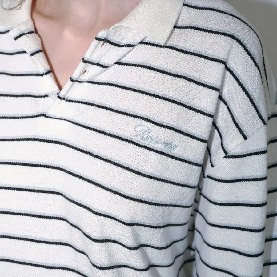 (1회착용) 리본빛 Striped PK Shirt - Sky Blue