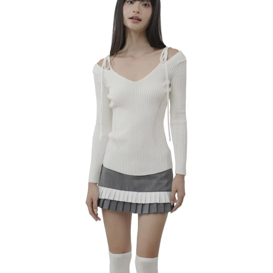 클리시어 Eclair ribbon knit, White