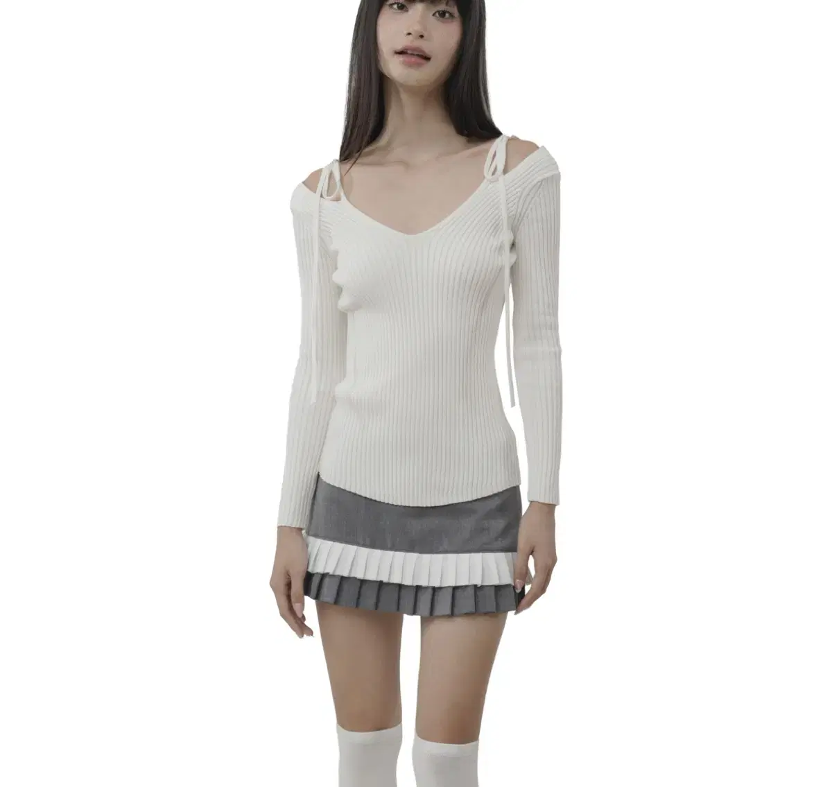 클리시어 Eclair ribbon knit, White