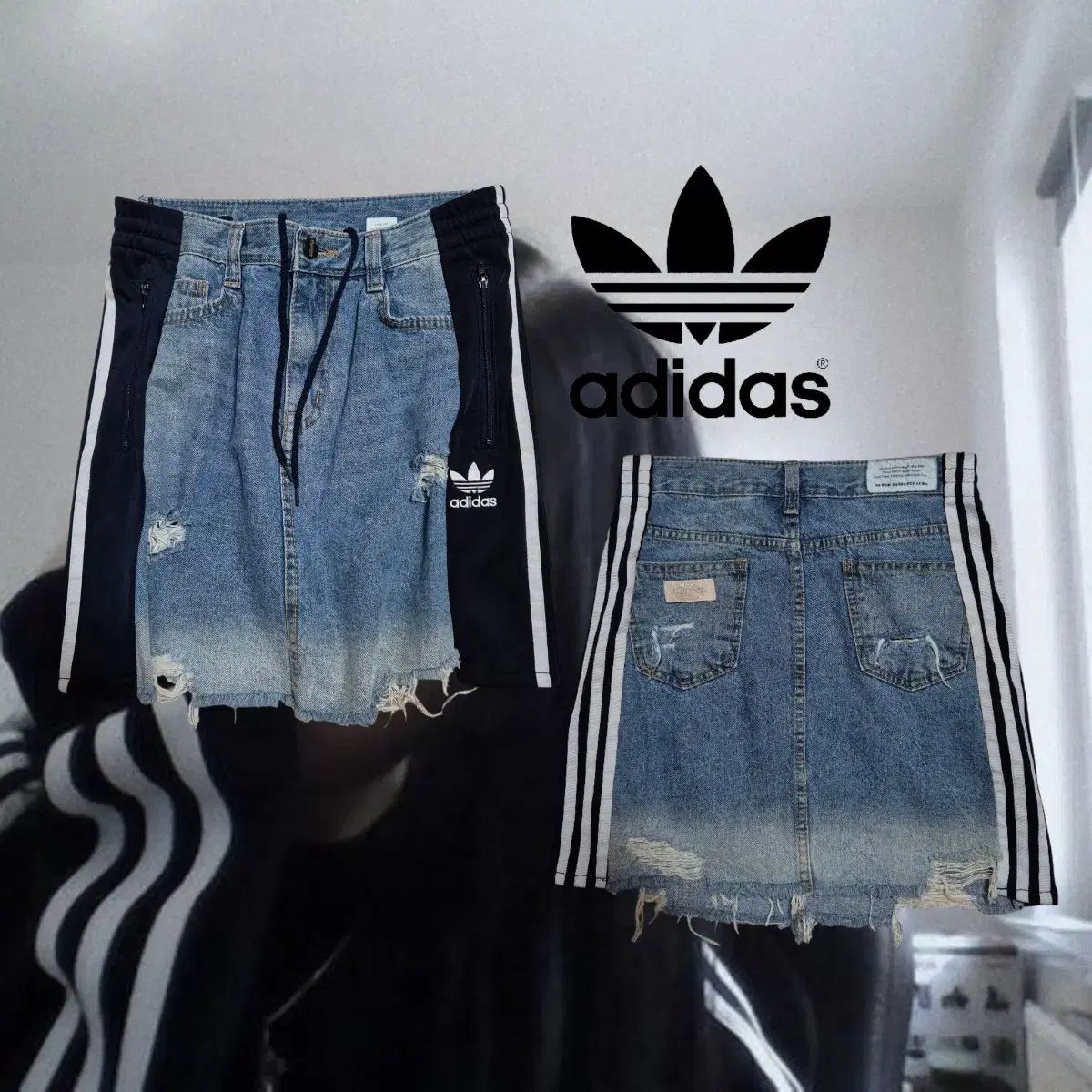 ADIDAS Re-Work mix denim skirt