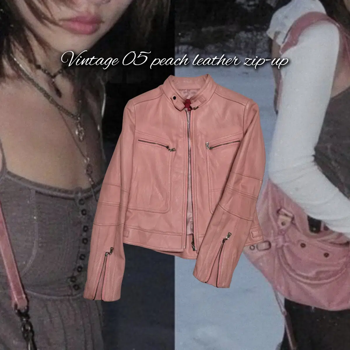 Vintage 05 peach leather zip-up