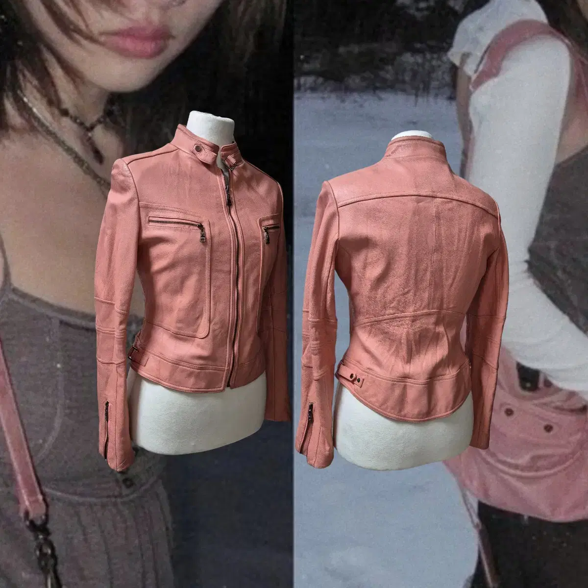 Vintage 05 peach leather zip-up